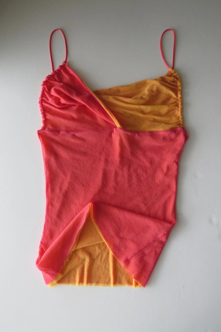 Vintage Italian Mesh Cami, 2000s Pink Orange Two Tone Tank, 2000s, Made in Italy